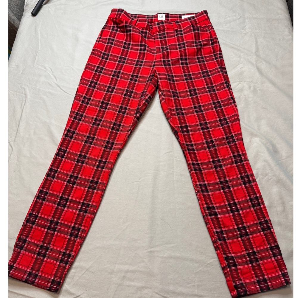 GAP Signature Skinny Ankle Pants Womens 8 Red Plaid Tartan Holiday Trousers
